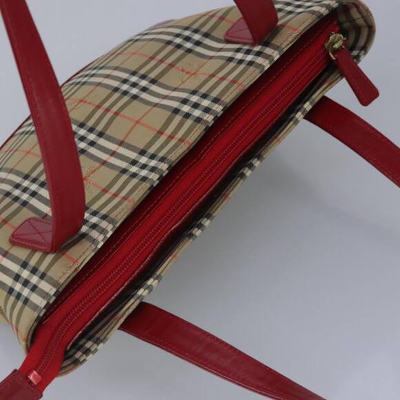 Burberry Nova Check Tote Bag Canvas Leather Beige Red - Picture 6 of 16